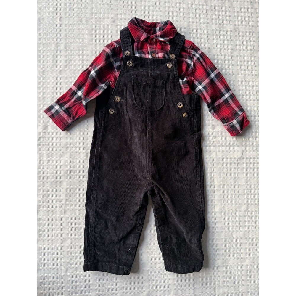 Carter's Baby Set Black Corderoy Gardener & Checkered Shirt 18 months